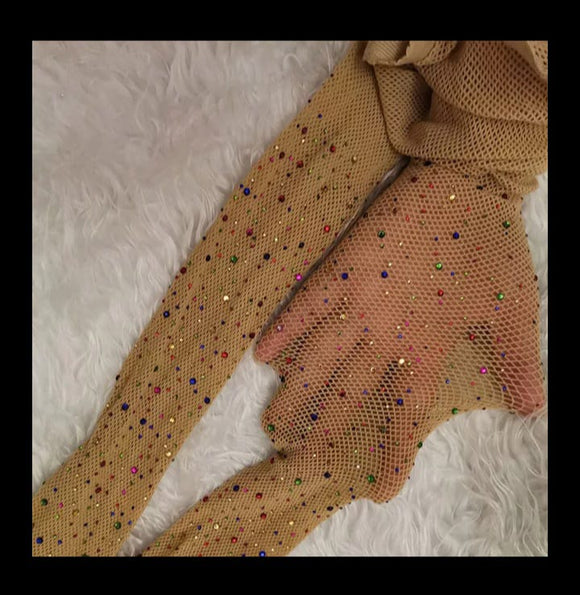 Colourful Mesh Rhinestone Stockings